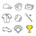 Baseball equipment linear icons set Royalty Free Stock Photo