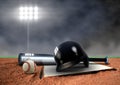 Baseball Equipment under spotlight Royalty Free Stock Photo