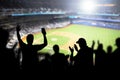 Baseball fans and crowd cheering in stadium. Royalty Free Stock Photo