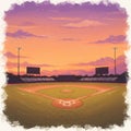 Baseball field illustration at sunset, featuring a clear view of the diamond with bases and Royalty Free Stock Photo