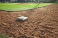 Baseball field infield with first base in the foreground Royalty Free Stock Photo