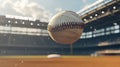 A Baseball Flying Through the Air Over a Packed Stadium During an Intense Professional Game Day Royalty Free Stock Photo