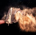 Baseball, game glove and dirt studio background for catch action in sports match. Isolated leather softball athlete Royalty Free Stock Photo