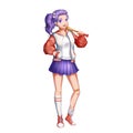 Baseball Girl with Anime and Cartoon Style