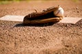 Baseball Glove and Ball on Pitcher's Mound