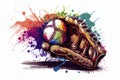 Baseball glove with ball from a splash of watercolor, hand drawn sketch Royalty Free Stock Photo