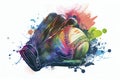 Baseball glove with ball from a splash of watercolor, hand drawn sketch Royalty Free Stock Photo