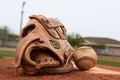 Baseball Glove and Baseball On A Pitching Mound.