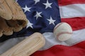 Baseball, Glove and Bat with American Flag Royalty Free Stock Photo