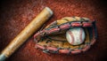 Baseball Glove with Bat and Ball on a Baseball Field - Generative Ai Royalty Free Stock Photo