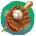 Baseball glove with bat and ball Royalty Free Stock Photo