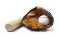 baseball glove, bat and ball