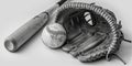 A baseball glove, bat, and ball on a table Royalty Free Stock Photo