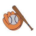 Baseball glove bat and ball blue lines Royalty Free Stock Photo