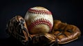 Baseball in a glove on black background. Generative AI Royalty Free Stock Photo