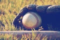 Baseball in glove close up for sport Royalty Free Stock Photo