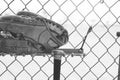 Baseball glove in dugout close up Royalty Free Stock Photo