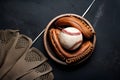 Baseball gloves and ball isolated on dark background. Flat lay. Royalty Free Stock Photo