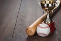 Baseball golden trophy cup on the wooden table Royalty Free Stock Photo