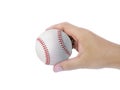 Baseball in hand on white background Royalty Free Stock Photo