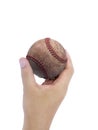 Baseball in hand on white background Royalty Free Stock Photo