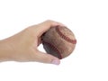 Baseball in hand on white background Royalty Free Stock Photo