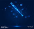 A baseball hologram. A baseball bat made of polygons, triangles of points, and lines. Baseball is a low-poly compound structure.