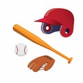 Baseball icon set, ball, glove, helmet, and bat illustration vector Royalty Free Stock Photo