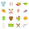 Baseball icons set, cartoon style Royalty Free Stock Photo