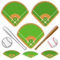 Baseball isometric fields, leather ball and wooden bats Royalty Free Stock Photo