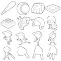 Baseball items icons set, outline style