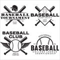 Baseball labels badges logos set. National american sport. Emblems with balls and crossed bats. Sports club emblems