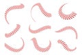 Baseball laces set. Baseball stitches with red threads. Sports graphic elements and seamless brushes Royalty Free Stock Photo