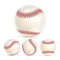 Baseball Leather Ball Close-up Set Isolated On White. SoftBall Base Ball. Realistic Vector Illustration