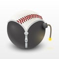 Baseball leather ball inside a burning bomb Royalty Free Stock Photo