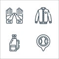 Baseball line icons. linear set. quality vector line set such as placeholder, baseball bag, jacket