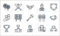 baseball line icons. linear set. quality vector line set such as baseball, baseball player, trophy, bag, podium, socks, knee pad,