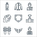 baseball line icons. linear set. quality vector line set such as referee, ball, knee pad, podium, base, fireball, baseball player