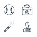 Baseball line icons. linear set. quality vector line set such as referee, baseball bat, first aid kit