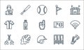 baseball line icons. linear set. quality vector line set such as shoes, helmet, league, locker room, fireball, baseball jersey,