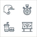 baseball line icons. linear set. quality vector line set such as strategy, fast food, stopwatch