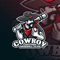 Baseball mascot logo design vector with modern illustration concept style for badge, emblem and tshirt printing. cowboy baseball Royalty Free Stock Photo