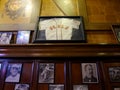 Baseball memorabilia on wall display inside bar