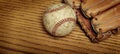 Baseball Mitt and Ball on Old Wood America's Past Time Royalty Free Stock Photo