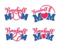 Baseball mom text design. I love mom on Mother's Day. Isolated on white background Royalty Free Stock Photo