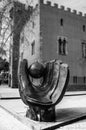 Baseball monument in front of the Red Tower castle in Viladecans,