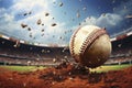 Baseball in motion over home plate with dirt particles. Royalty Free Stock Photo