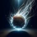 Baseball moving through space with energy flowing out, sports power concept