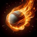 Baseball moving through space with fire flames energy flowing out, sports power concept