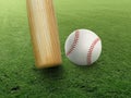 Baseball and old bats on the field of play Royalty Free Stock Photo